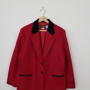 Giacca sartoriale in lana vintage anni &#39;90 da donna/Blazer squadrato/Rosso