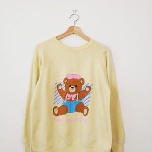 vintage - Sweatshirt ras du cou jaune pâle/ours en peluche