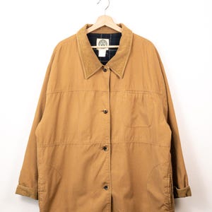 Vintage 90s Tan Corduroy Collar Plaid Lined Barn Chore Jacket