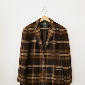 Lauren/Ralph Lauren Women's Brown Plaid Boxy Blazer/Wool Tailored Jacket