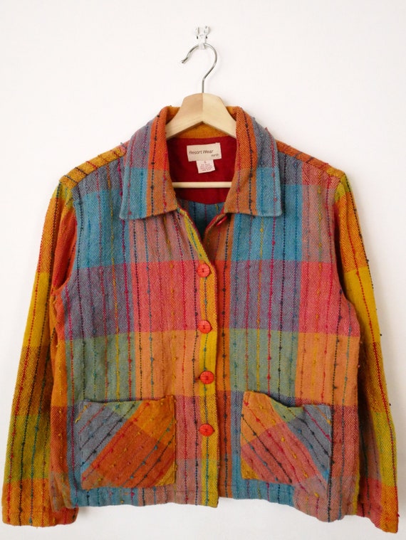 Women's Multicolor Checkered Button down Cotton J… - image 2