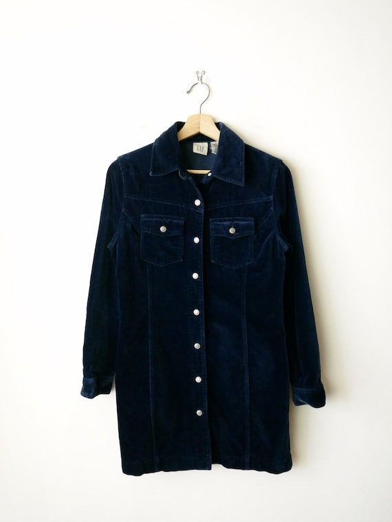 Gap Dark Blue Velour Long Sleeve Shirt Dress mini Dress women s 4 Etsy Canada