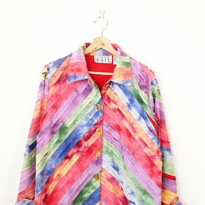 Vintage 90s Keren Hart Women’s Colorful Striped Blouse/Shacket