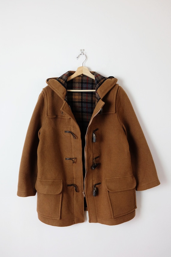 Vintage Camel Brown Hooded Wool Duffle Coat/Minima