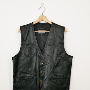 Black Leather Vest, 90s European Vintage, Size Large, 42 to Black Leather Vest, 90s European Vintage, Size Large, 42 to