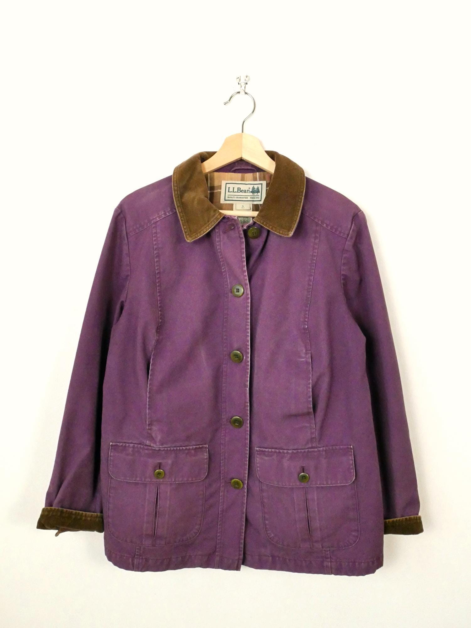 Vintage 90s L.L. Bean Women's Purple Barn Jacket With Corduroy