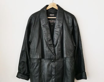 Vintage 90s Wilsons Women's Black Soft Leather Belted Coat/Leather Jacket