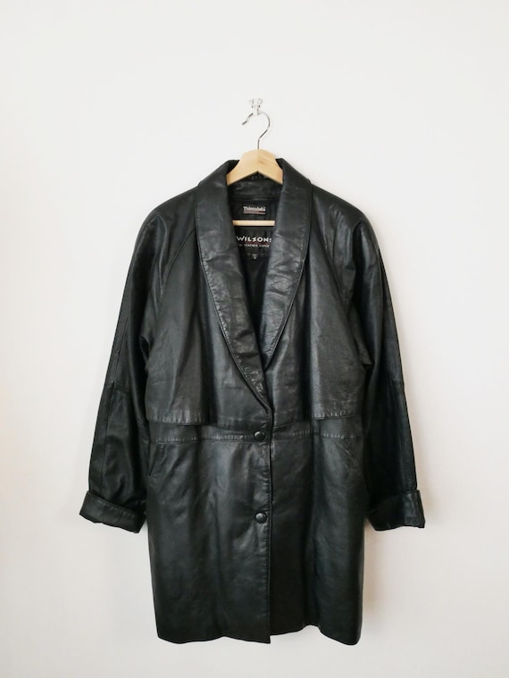 Vintage 90s Wilsons Women's Black Soft Leather Belted Coat/leather