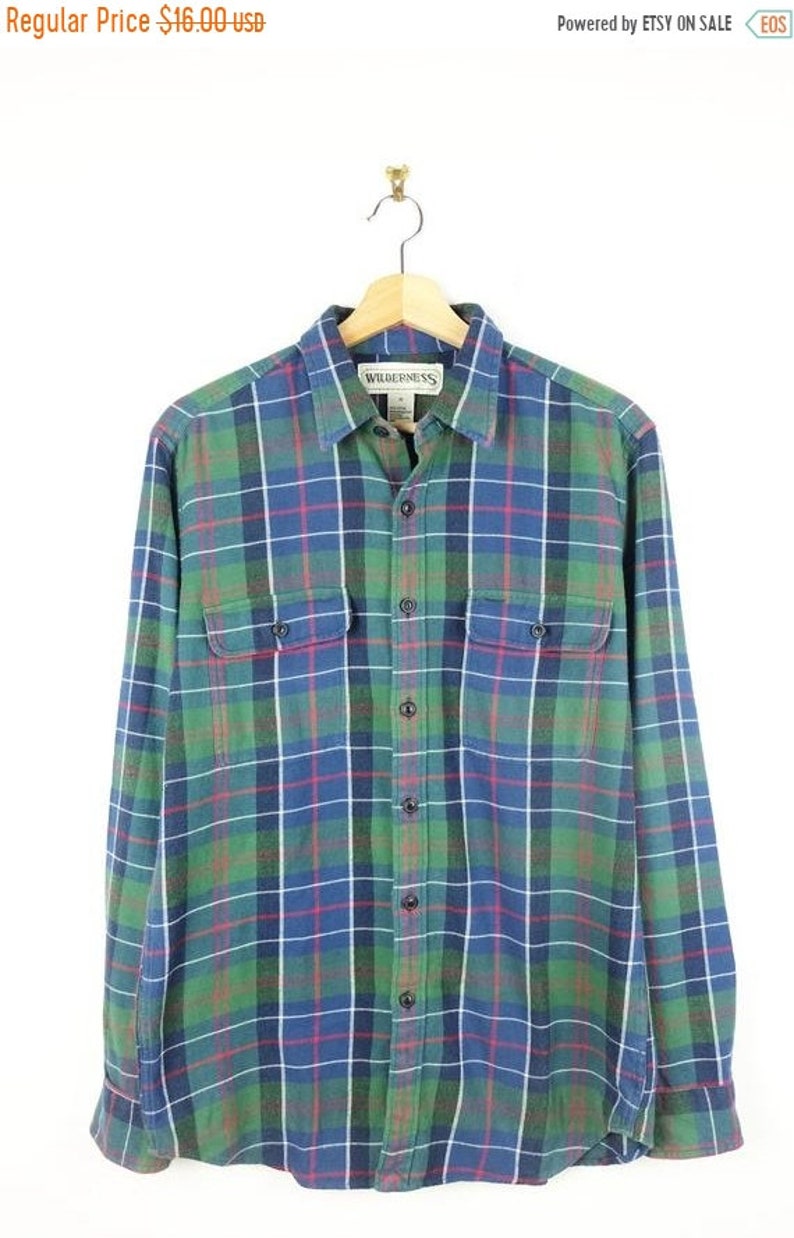 ON SALE GreenBlue Plaid Cotton Flannel shirt from 90/'sgrungeUnisex