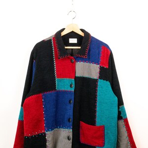 Vintage 90s Koret Colorblock Patchwork Embroidered Artsy Button Front Jacket