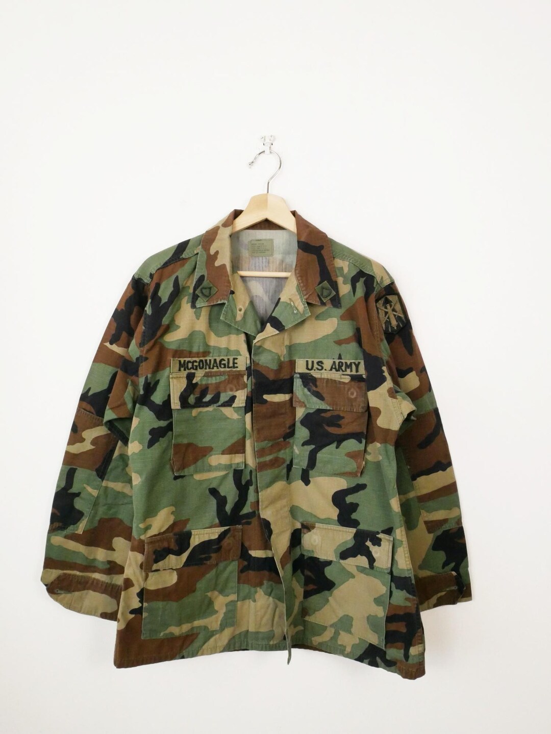 Vintage US Army Combat Bdu Woodland Camouflage Field Jacket Shirt