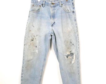 2000er Carhartt Men's Light Wash Paint Splatter Distressed Jeans