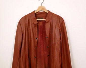 Women's Reddish Brown Leather Snap button front Shirt Jacket/Danier