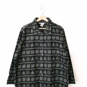 ヴィンテージ ブラック/ホワイト 幾何学模様 ボタンアップ コットン ジャケット/シャケット