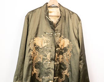 Vintage Laogudai Embroidered Dragon Chinese Silk Jacket Frog Closure Jacket