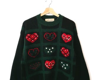 Vintage Karen Scott Heart Crewneck Acrylic Sweater/Jumper
