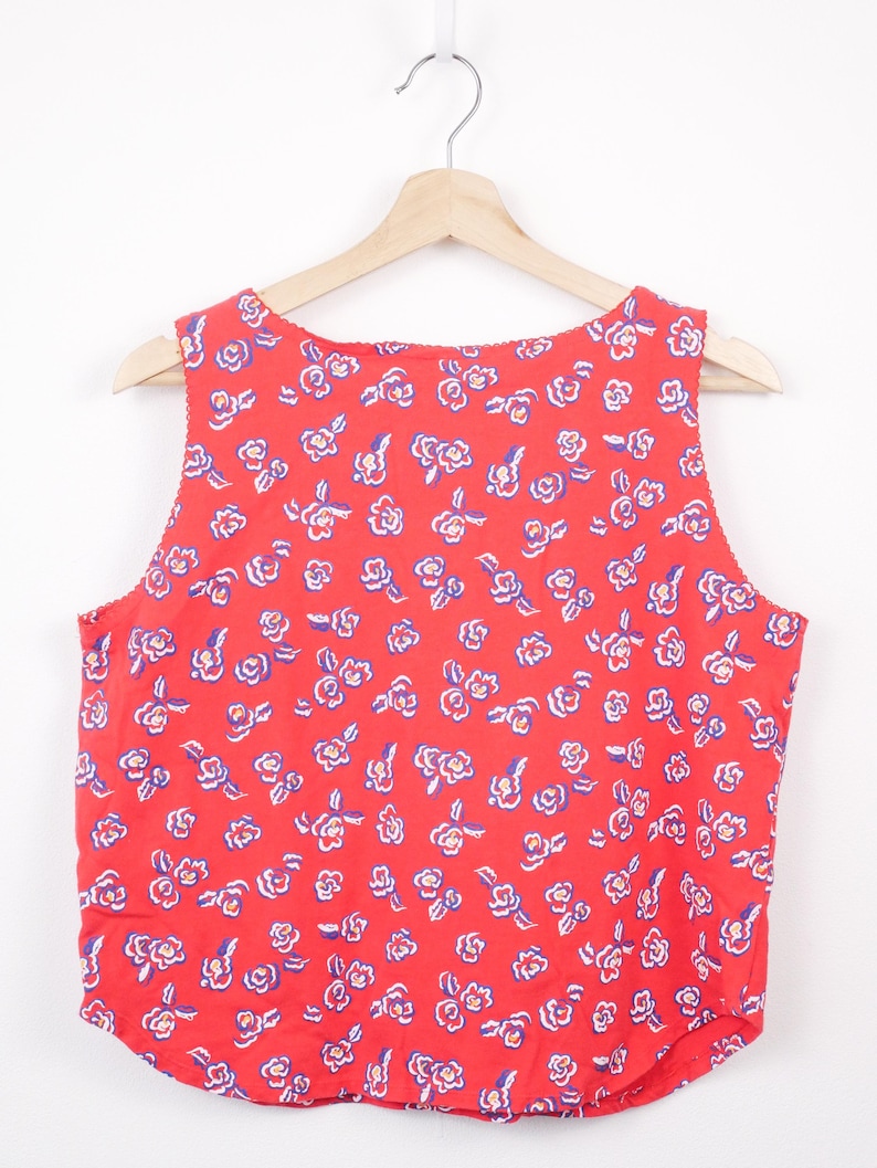 Vintage Women's Red Floral Matching Two Piece Set/Co-Ords/Tank and Skirt/W26-32