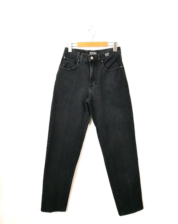 Vintage 1990s Versace Jeans Couture Black High Rise Tapered Jeans