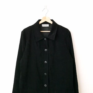 Women&#39;s Black Faux Suede/Suede Touch Long Sleeve Shirt/Minimal Shirt