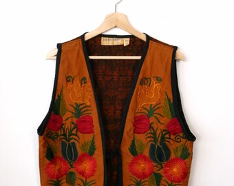 Vintage Handwoven/Embroidered Guatemalan Cotton Vest/Flower/Birds