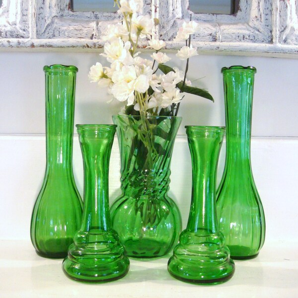 Green vases, green glass vases, emerald green, vase collection, wedding decor, irish wedding, vintage vase