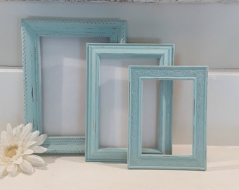 Shabby chic frames, frame collection, frame set, aqua blue frames, upcycled frames, ornate frames, picture frame, nursery decor
