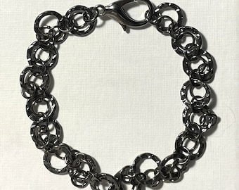 Retro Black Sun Gunmetal Gray Chain Link Jewelry Set, Hematite Gray Circles Bracelet and Earrings Set, 80s Style Jewelry, Punk Jewelry