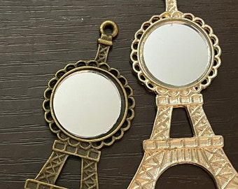 Vintage Eiffel Tower Mirror Pendant Necklace in Silver or Bronze, Romantic Paris France Mirror Necklace, Real Mirror Pendant Necklace