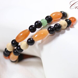 Mixed Aventurine Bracelet, Black/Orange Beaded Bangle, Halloween Memory Wire Bracelet, Gemstone Stacking Bracelet, Adjustable Coil Bracelet image 3