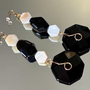 Onyx Octogon Earrings, Big Crystal Statement Earrings, Elegant Goth Jewelry, Black Dangle  Earrings, Heavy Earrings, Unique Jewelry