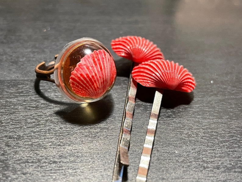 Hot Pink Seashell Bobby Hair Pin and Ring Set Shell Hair Etsy