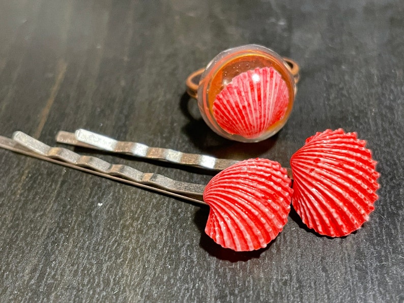 Hot Pink Seashell Bobby Hair Pin and Ring Set Shell Hair Etsy