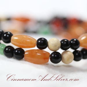 Mixed Aventurine Bracelet, Black/Orange Beaded Bangle, Halloween Memory Wire Bracelet, Gemstone Stacking Bracelet, Adjustable Coil Bracelet image 2