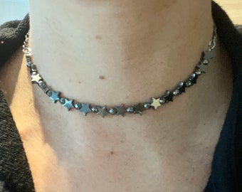 Hemalyke Star Retro Statement Choker Necklace, Hematite Necklace, Collar Necklace