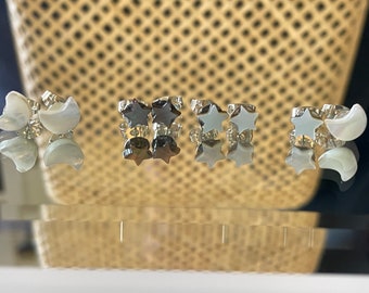 Mother of Pearl Moon and Stars Stud Earrings, Celestial Jewelry