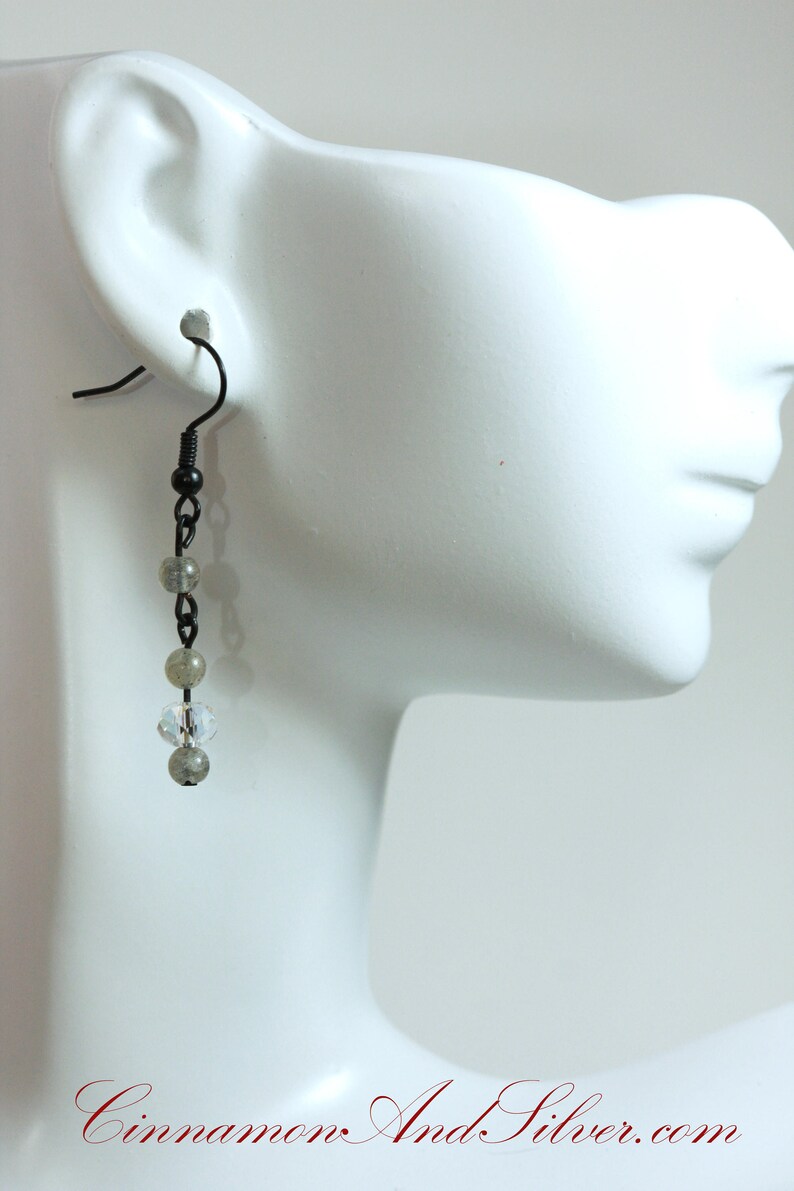 Labradorite Crystal Earrings, Gray Victorian Vintage Labradorite Dangle Earrings for Prom & Special Occasions, Grey Gemstone Earrings image 6