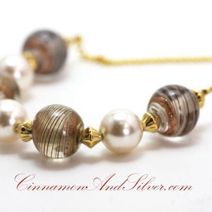 Braun & Gold Lampwork Glas und Kunstperlen Perlen Halskette, Nautische Vintage Stil Glasperlen Halskette, Handgemachter Modeschmuck