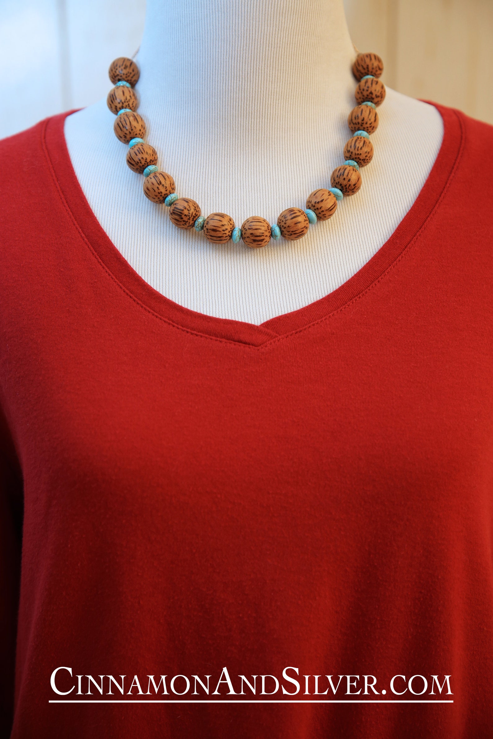 Turquoise Howlite Gemstone Necklace Set Exotic Wood Necklace Etsy