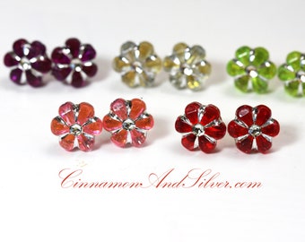 Sparkling Flower Stud Earrings Set of 5, Colorful Daisy Flower Earrings for Girls, Multicolor Stud Earrings Set, Earring Gift Set