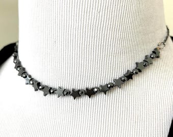 Hemalyke Star Retro Choker Necklace, Hematite Necklace, Collar Necklace, Super Star Necklace, Gothic Punk Jewelry