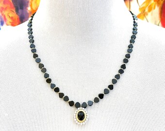 Black Spinel & Onyx Necklace | Victorian-Inspired Gold Pendant Necklace with Cubic Zirconia | Handmade Gothic Gemstone Jewelry