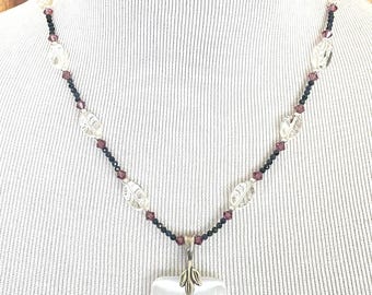 Sapphire, Quartz & Selenite Necklace | Sterling Silver Handmade Fine Gemstone Statement Necklace