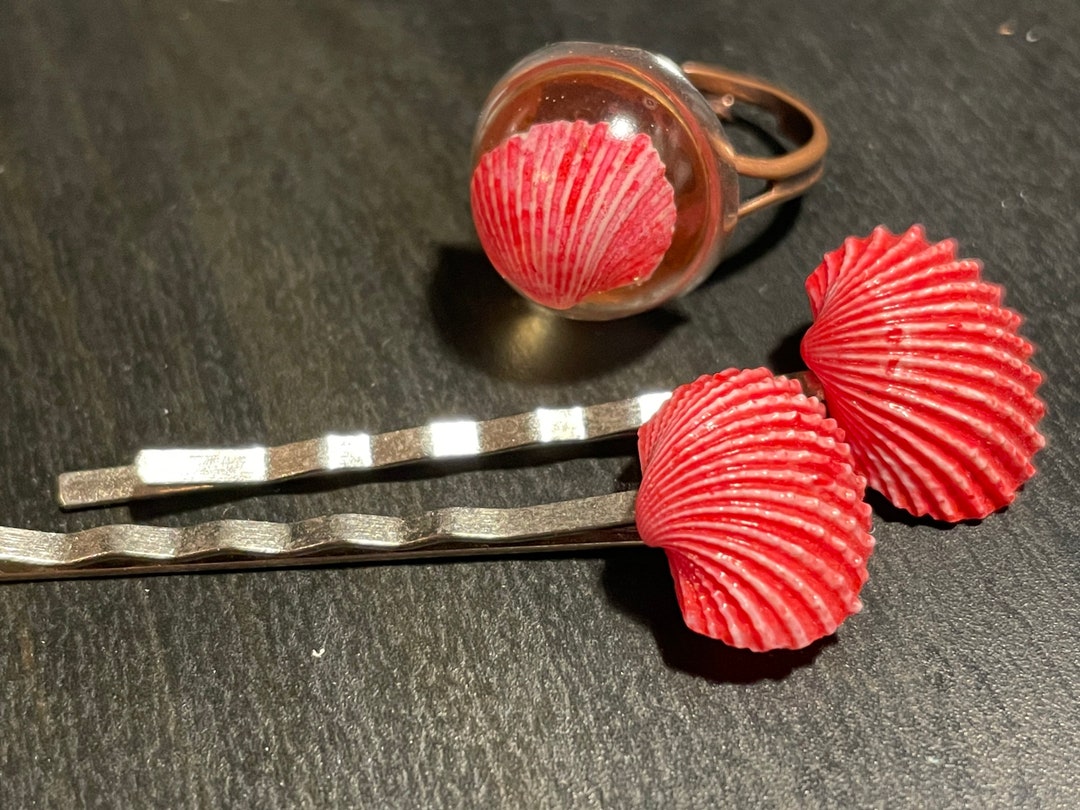Hot Pink Seashell Bobby Hair Pin and Ring Set Shell Hair Etsy
