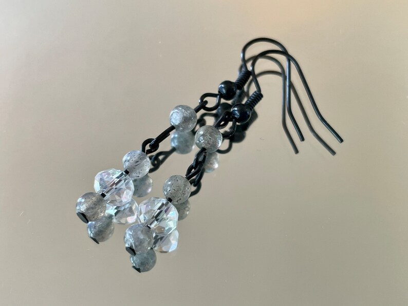 Labradorite Crystal Earrings, Gray Victorian Vintage Labradorite Dangle Earrings for Prom & Special Occasions, Grey Gemstone Earrings image 1