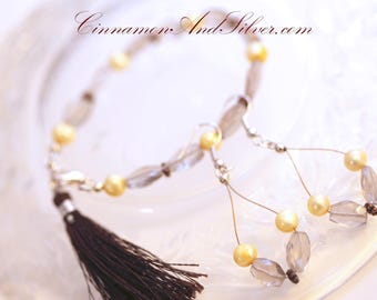 Smoky Quartz & Cultured Pearl Bracelet and Earrings Set | Handmade Gemstone Jewelry | Gray Quartz Gift Set with Sterling Silver Earrings