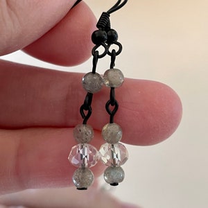 Labradorite Crystal Earrings, Gray Victorian Vintage Labradorite Dangle Earrings for Prom & Special Occasions, Grey Gemstone Earrings image 4