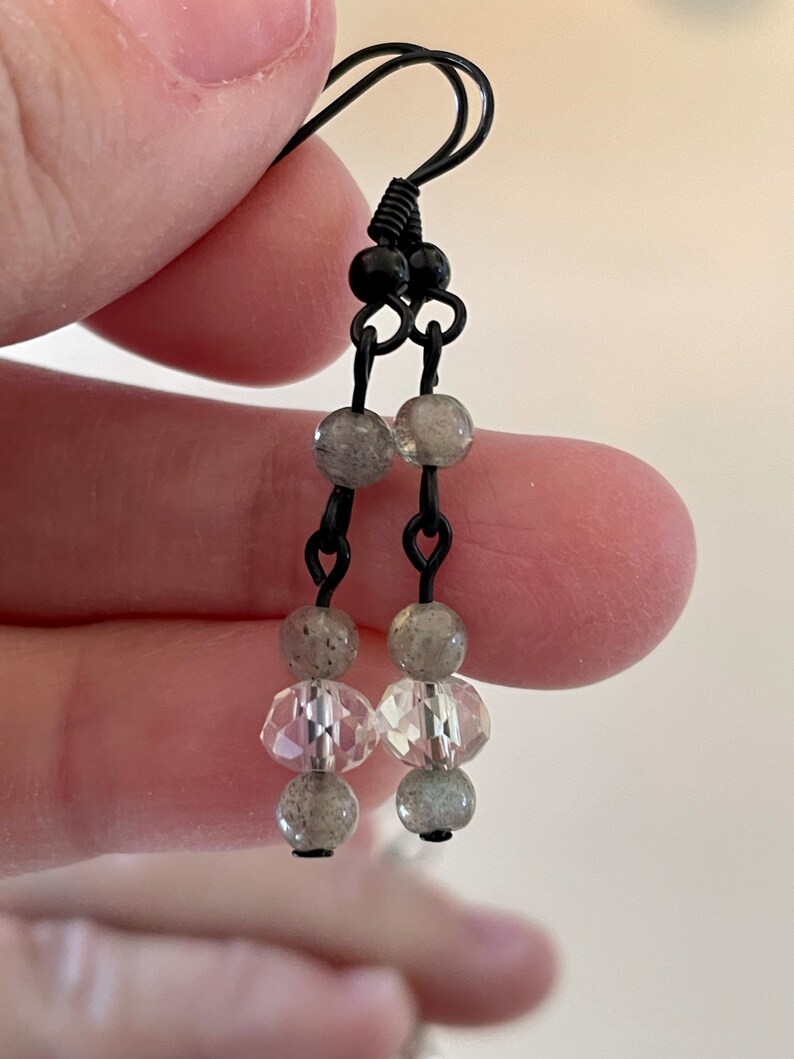 Labradorite Crystal Earrings, Gray Victorian Vintage Labradorite Dangle Earrings for Prom & Special Occasions, Grey Gemstone Earrings image 4