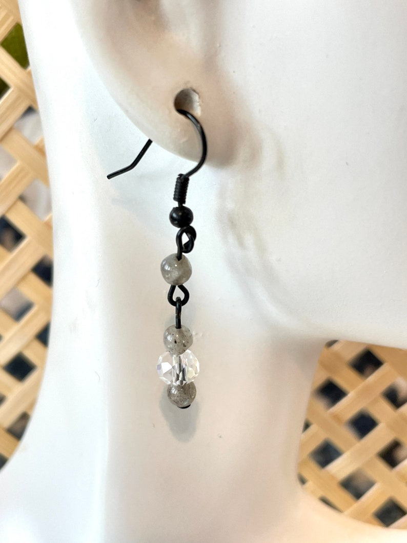 Labradorite Crystal Earrings, Gray Victorian Vintage Labradorite Dangle Earrings for Prom & Special Occasions, Grey Gemstone Earrings image 8