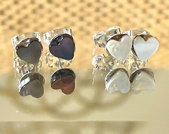 Mother of Pearl Heart Stud Earrings, Sterling Silver Posts Option