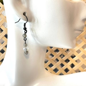 Labradorite Crystal Earrings, Gray Victorian Vintage Labradorite Dangle Earrings for Prom & Special Occasions, Grey Gemstone Earrings image 2